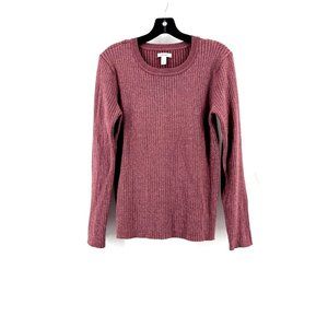 Nine West Women's Metallic Pink Ribbed Knit Long Sleeve Sweater Size XL